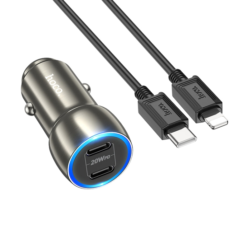 hoco Z48 Tough 40W Dual USB-C / Type-C Port Car Charger with Type-C to 8 Pin Cable