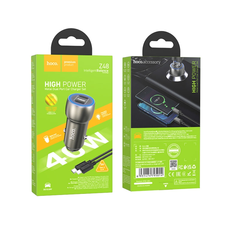 hoco Z48 Tough 40W Dual USB-C / Type-C Port Car Charger with Type-C to 8 Pin Cable