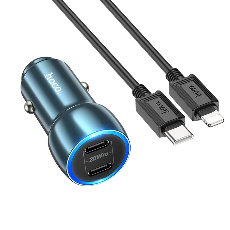 hoco Z48 Tough 40W Dual USB-C / Type-C Port Car Charger with Type-C to 8 Pin Cable