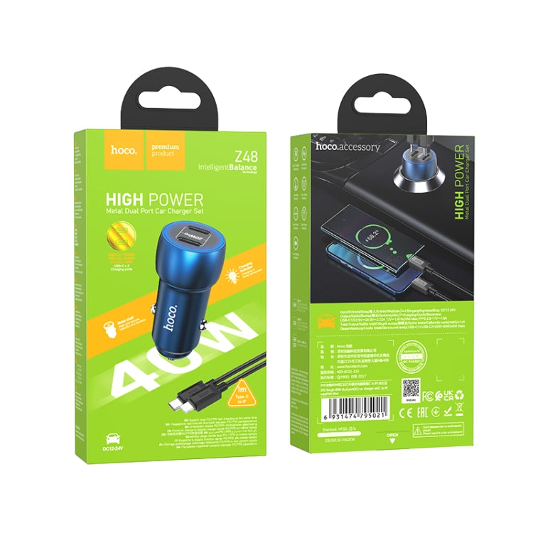 hoco Z48 Tough 40W Dual USB-C / Type-C Port Car Charger with Type-C to 8 Pin Cable