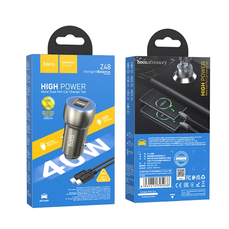 hoco Z48 Tough 40W Dual USB-C / Type-C Port Car Charger with Type-C to Type-C Cable