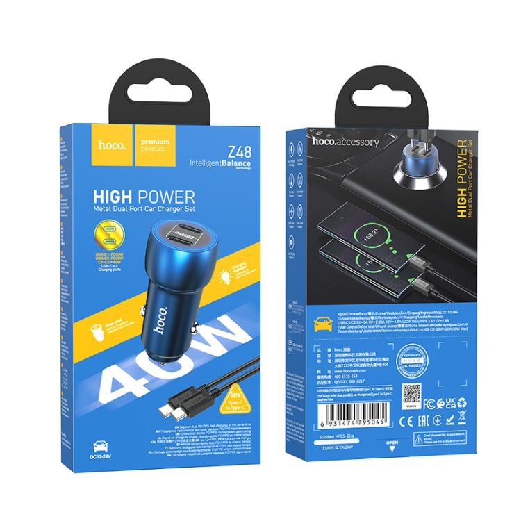 hoco Z48 Tough 40W Dual USB-C / Type-C Port Car Charger with Type-C to Type-C Cable