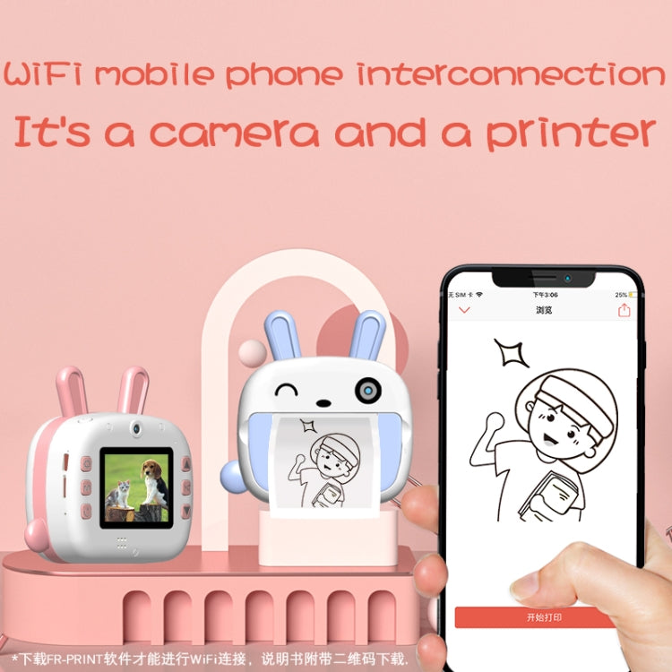 JJR/C V20 2.4 inch HD Screen Kids Instant Camera WiFi Printing Camera, Style:Rabbit