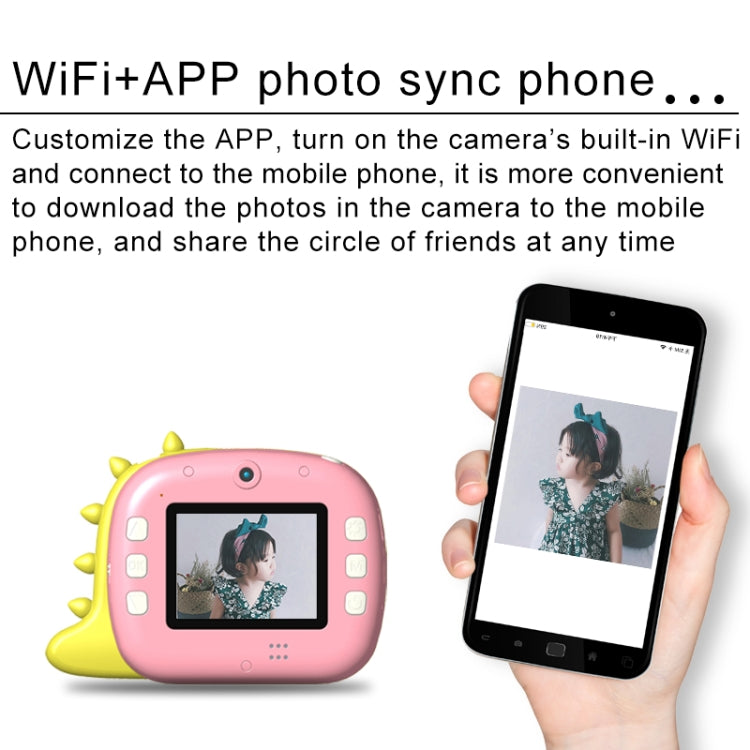 JJR/C V20 2.4 inch HD Screen Kids Instant Camera WiFi Printing Camera, Style:Dinosaur