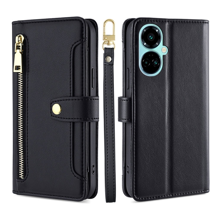 For Tecno Camon 19 / 19 Pro Sheep Texture Cross-body Zipper Wallet Leather Phone Case