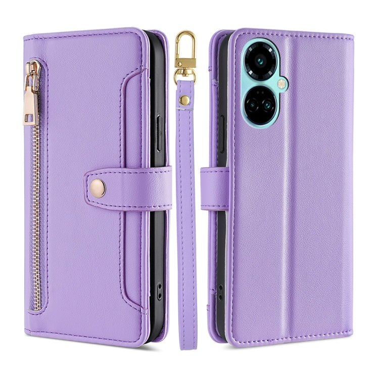 For Tecno Camon 19 / 19 Pro Sheep Texture Cross-body Zipper Wallet Leather Phone Case