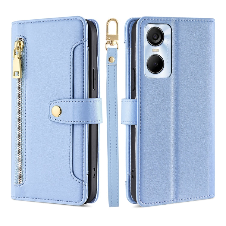 For Tecno Pop 6 Pro Sheep Texture Cross-body Zipper Wallet Leather Phone Case