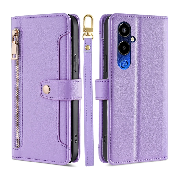 For Tecno Pova 4 Pro Sheep Texture Cross-body Zipper Wallet Leather Phone Case