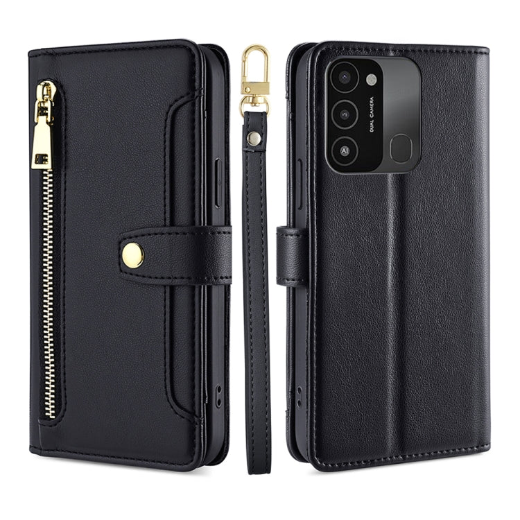 For Tecno Spark 8C Sheep Texture Cross-body Zipper Wallet Leather Phone Case