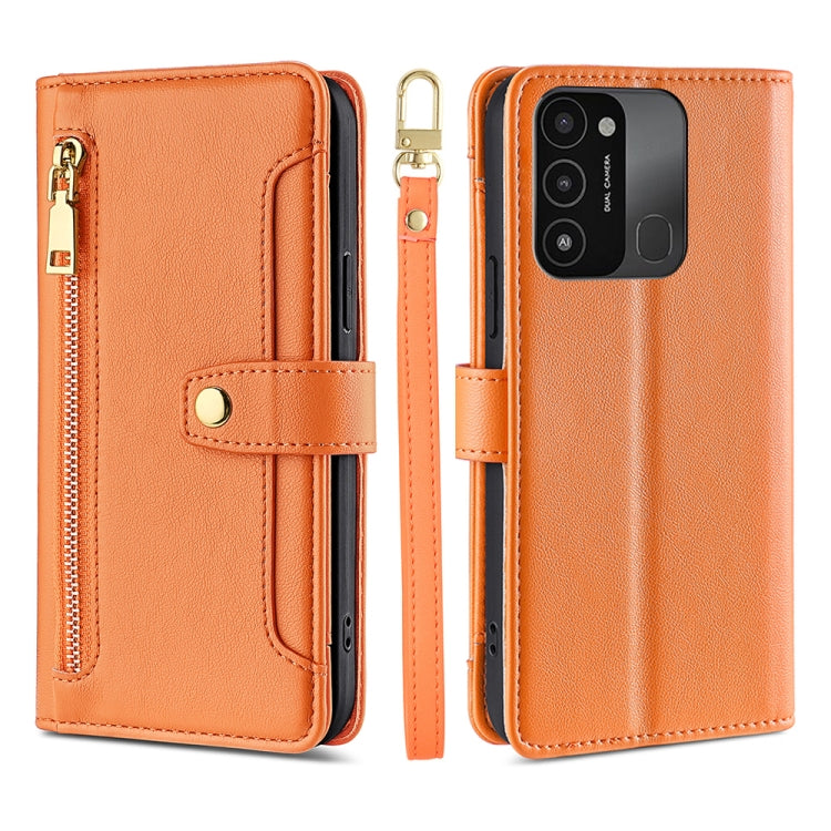For Tecno Spark 8C Sheep Texture Cross-body Zipper Wallet Leather Phone Case