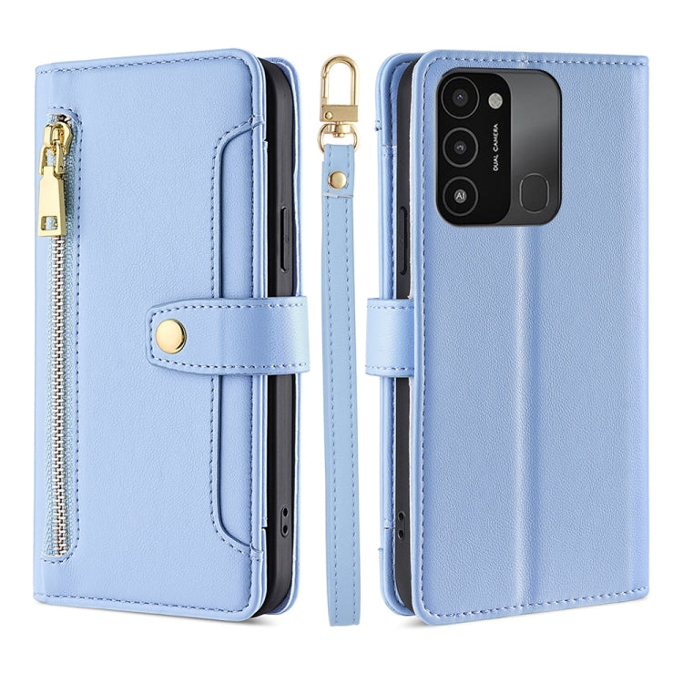 For Tecno Spark 8C Sheep Texture Cross-body Zipper Wallet Leather Phone Case