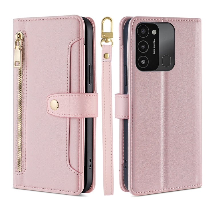 For Tecno Spark 8C Sheep Texture Cross-body Zipper Wallet Leather Phone Case