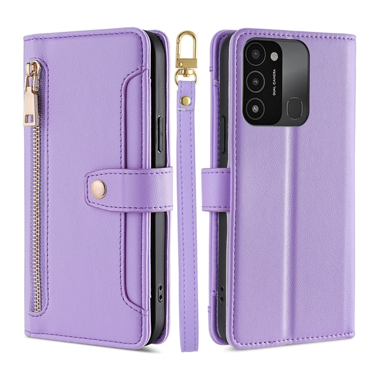 For Tecno Spark 8C Sheep Texture Cross-body Zipper Wallet Leather Phone Case