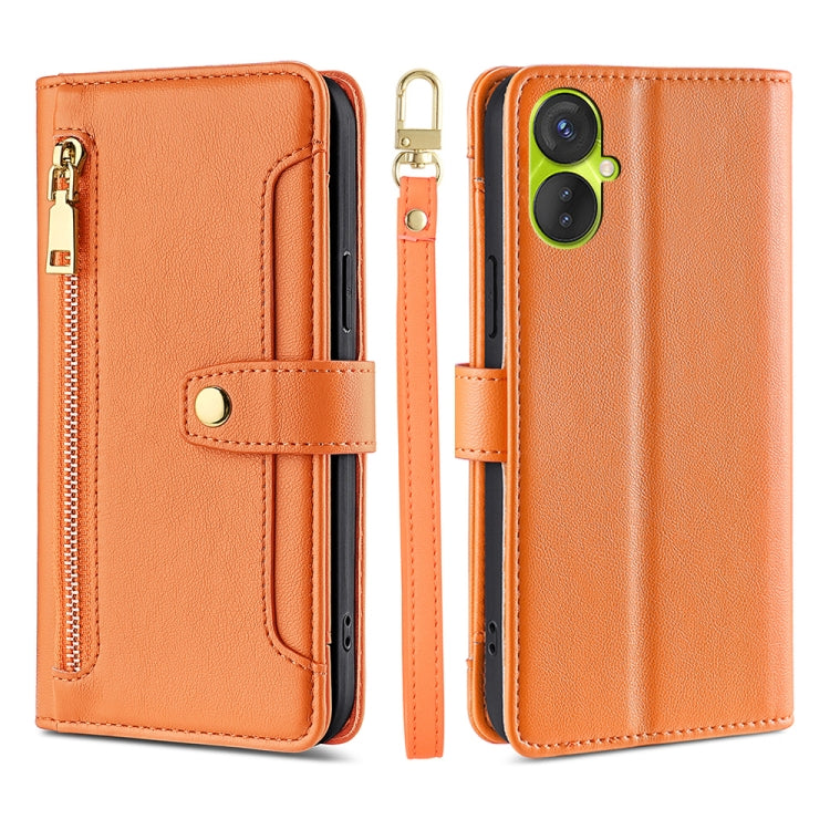 For Tecno Spark 9 Sheep Texture Cross-body Zipper Wallet Leather Phone Case