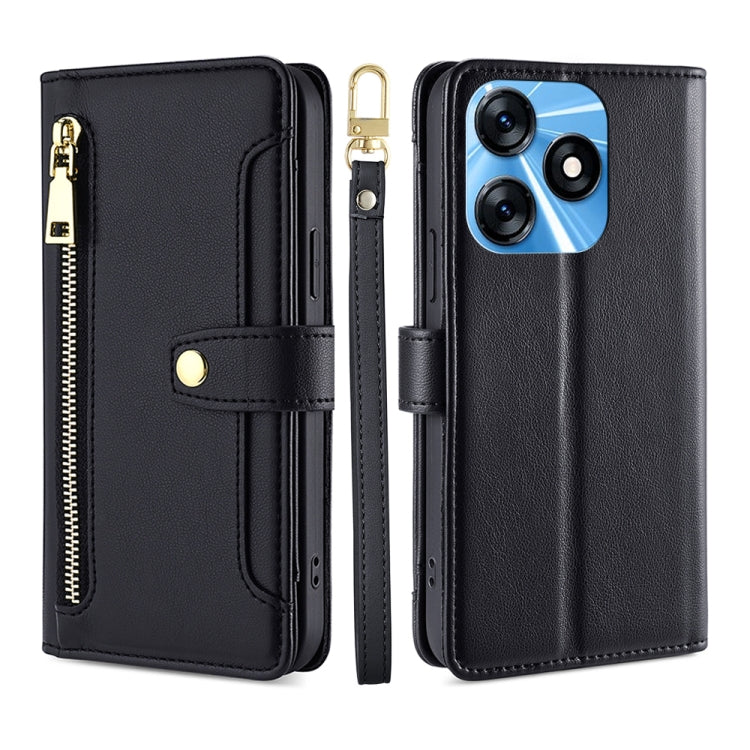 For Tecno Spark 10 4G Sheep Texture Cross-body Zipper Wallet Leather Phone Case