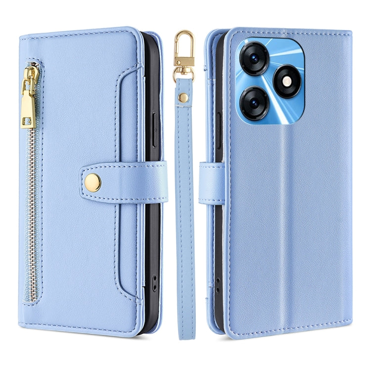 For Tecno Spark 10 4G Sheep Texture Cross-body Zipper Wallet Leather Phone Case