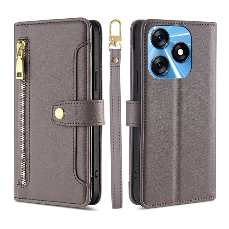 For Tecno Spark 10 4G Sheep Texture Cross-body Zipper Wallet Leather Phone Case