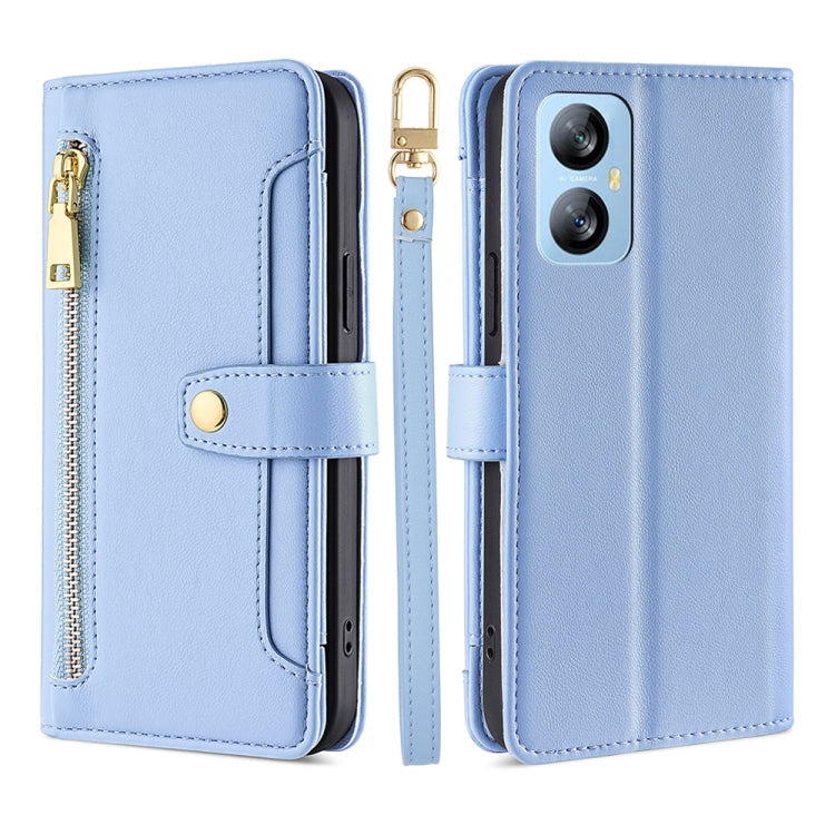 For Blackview A52 Sheep Texture Cross-body Zipper Wallet Leather Phone Case