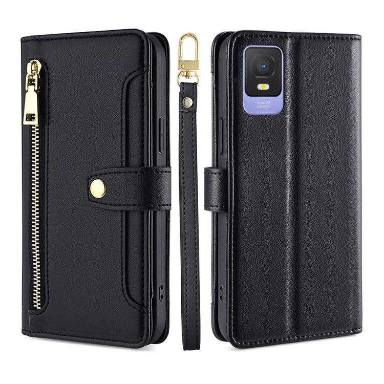 For TCL 403 Sheep Texture Cross-body Zipper Wallet Leather Phone Case