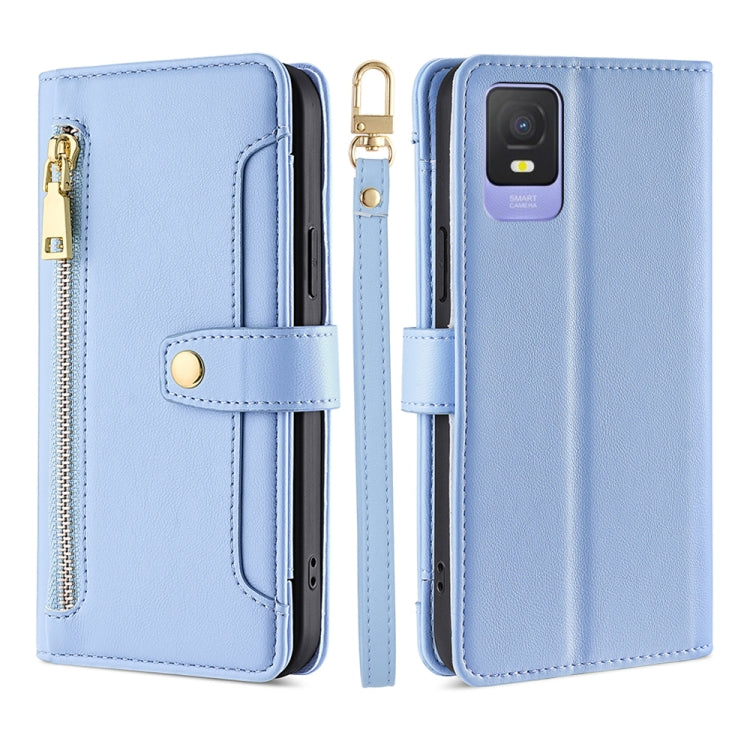 For TCL 403 Sheep Texture Cross-body Zipper Wallet Leather Phone Case