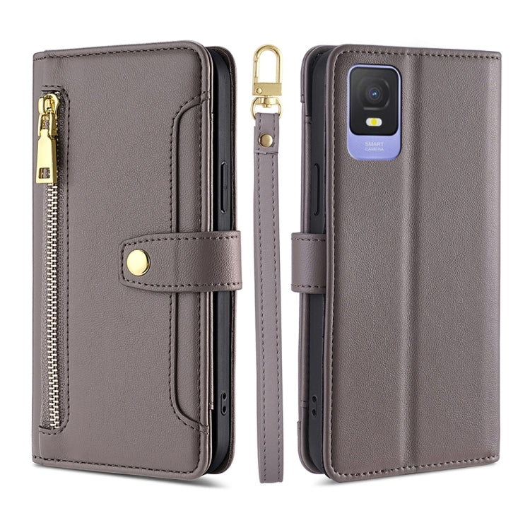 For TCL 403 Sheep Texture Cross-body Zipper Wallet Leather Phone Case