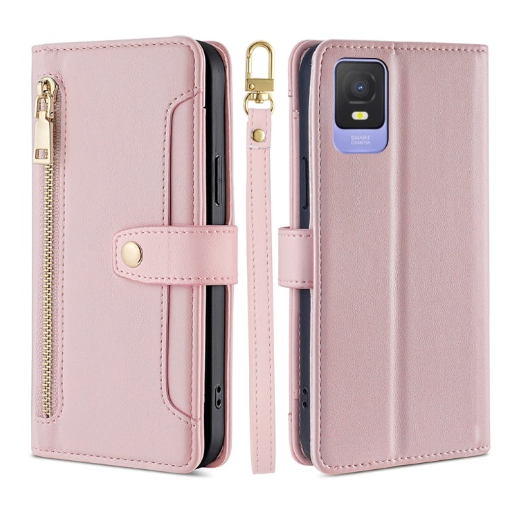 For TCL 403 Sheep Texture Cross-body Zipper Wallet Leather Phone Case
