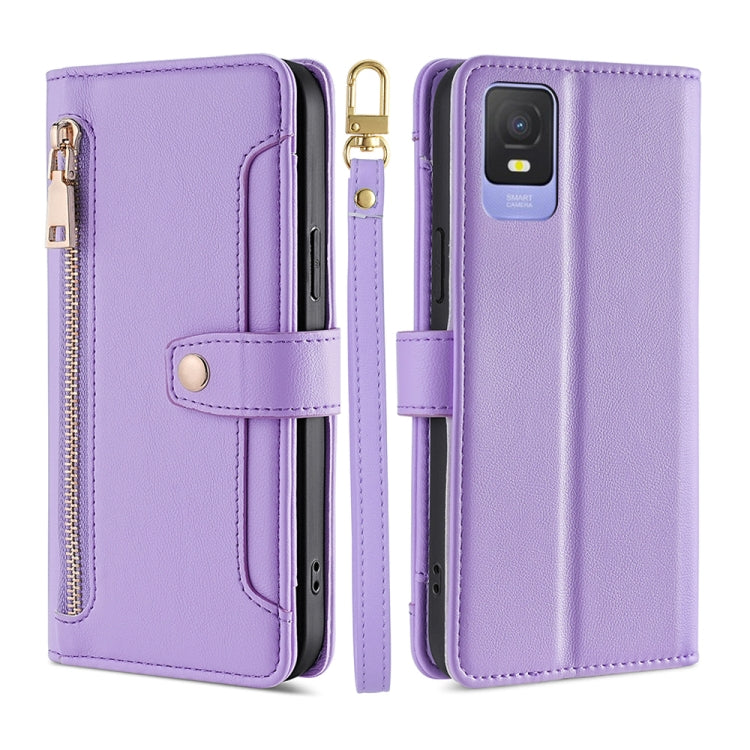 For TCL 403 Sheep Texture Cross-body Zipper Wallet Leather Phone Case
