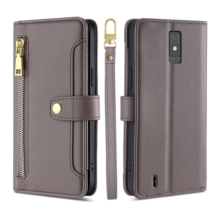 For ZTE Blade A32 Sheep Texture Cross-body Zipper Wallet Leather Phone Case