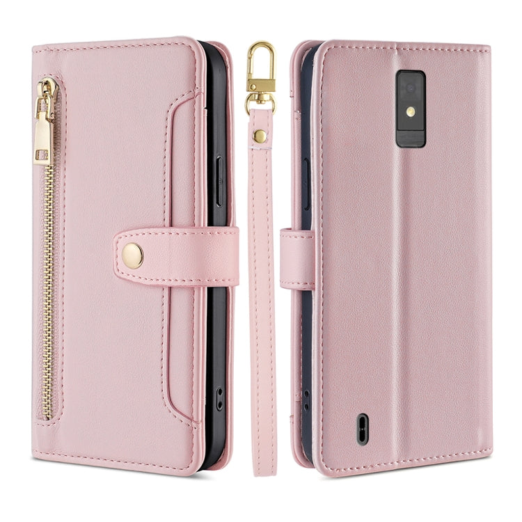 For ZTE Blade A32 Sheep Texture Cross-body Zipper Wallet Leather Phone Case