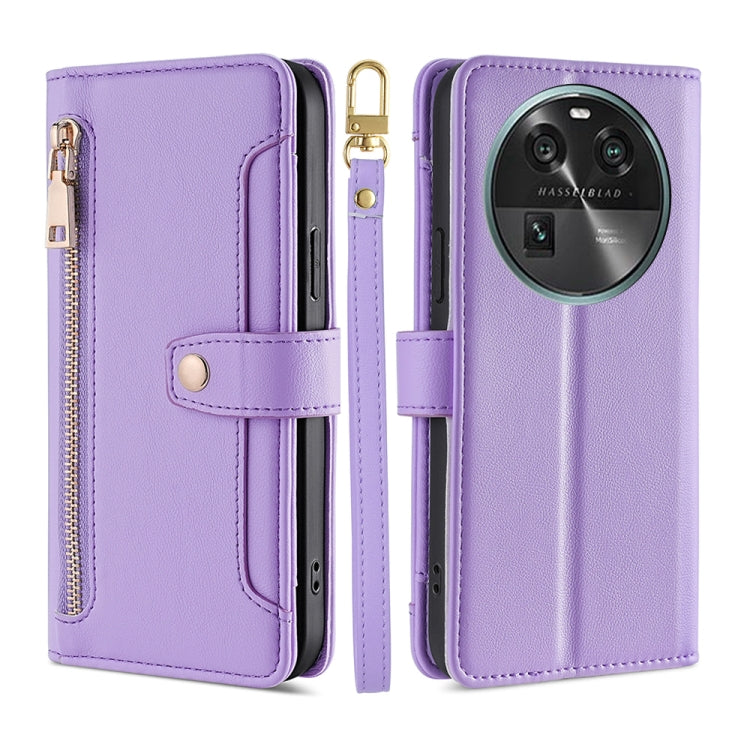 For OPPO Find X6 5G Sheep Texture Cross-body Zipper Wallet Leather Phone Case