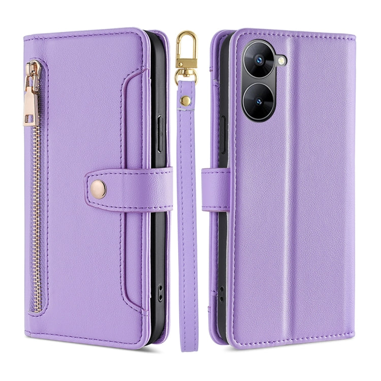 For Realme V30 5G / V30T Sheep Texture Cross-body Zipper Wallet Leather Phone Case