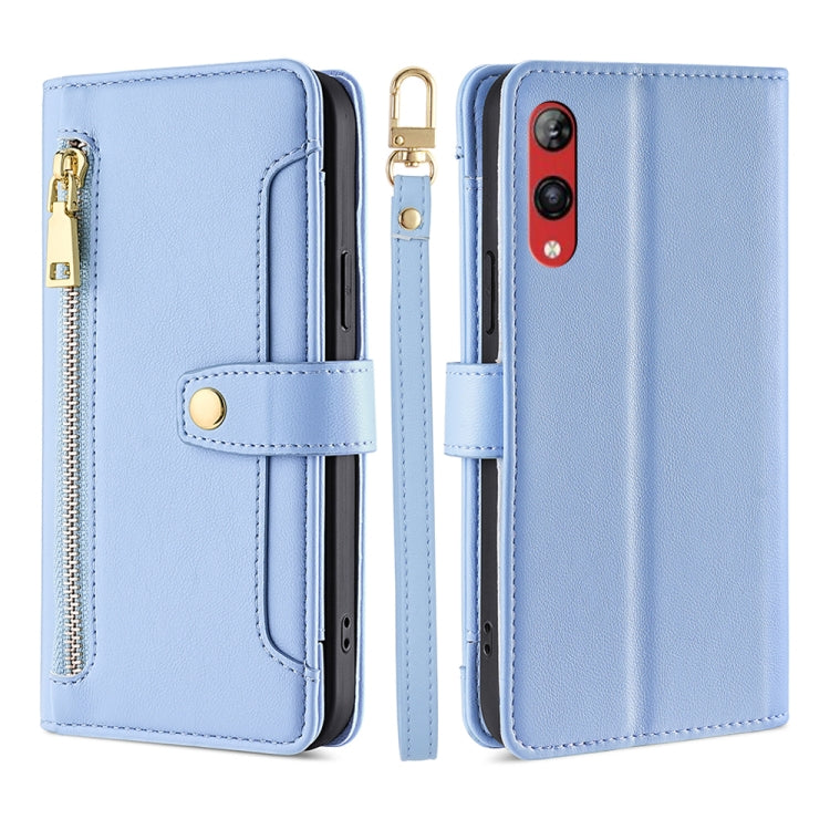 For Rakuten Hand 4G Sheep Texture Cross-body Zipper Wallet Leather Phone Case