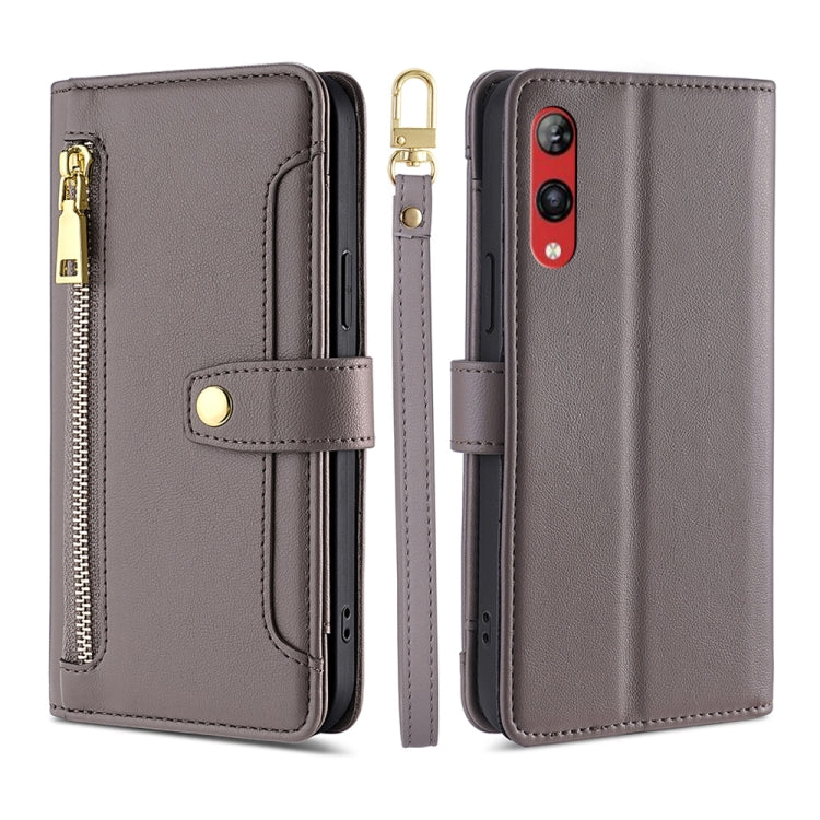 For Rakuten Hand 4G Sheep Texture Cross-body Zipper Wallet Leather Phone Case