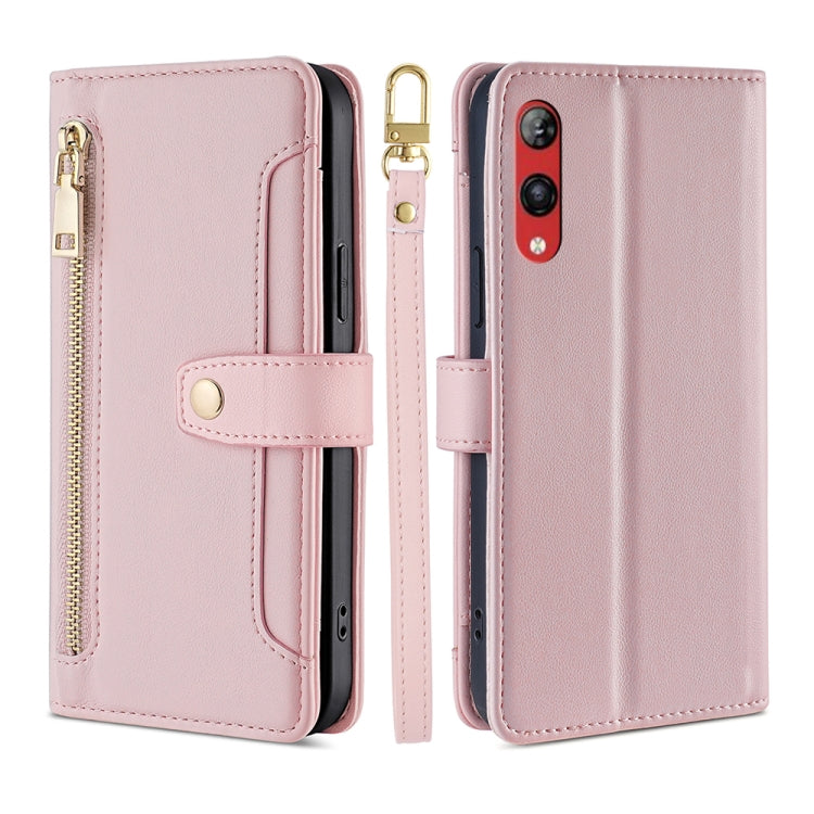 For Rakuten Hand 4G Sheep Texture Cross-body Zipper Wallet Leather Phone Case