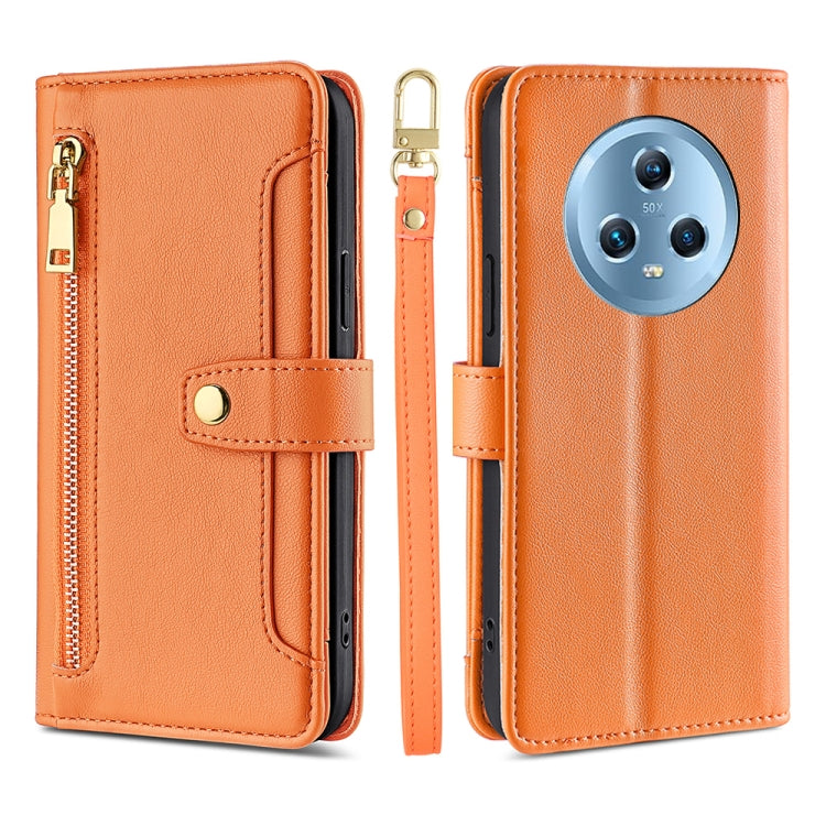 For Honor Magic5 Sheep Texture Cross-body Zipper Wallet Leather Phone Case