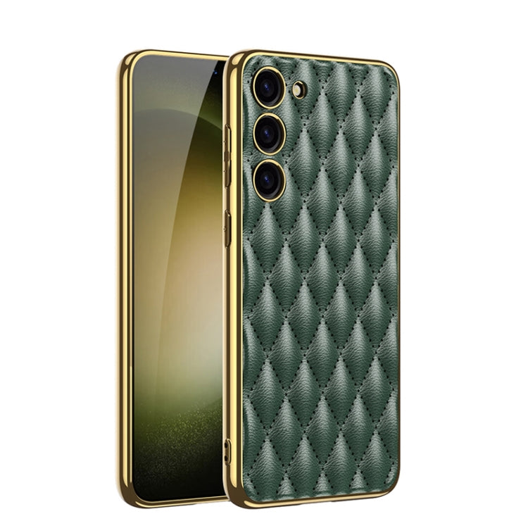 For Samsung Galaxy S23 5G GKK Rhombus Pattern Electroplating Plain PU Phone Case