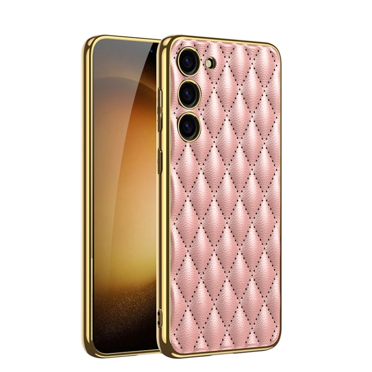 For Samsung Galaxy S23 5G GKK Rhombus Pattern Electroplating Plain PU Phone Case