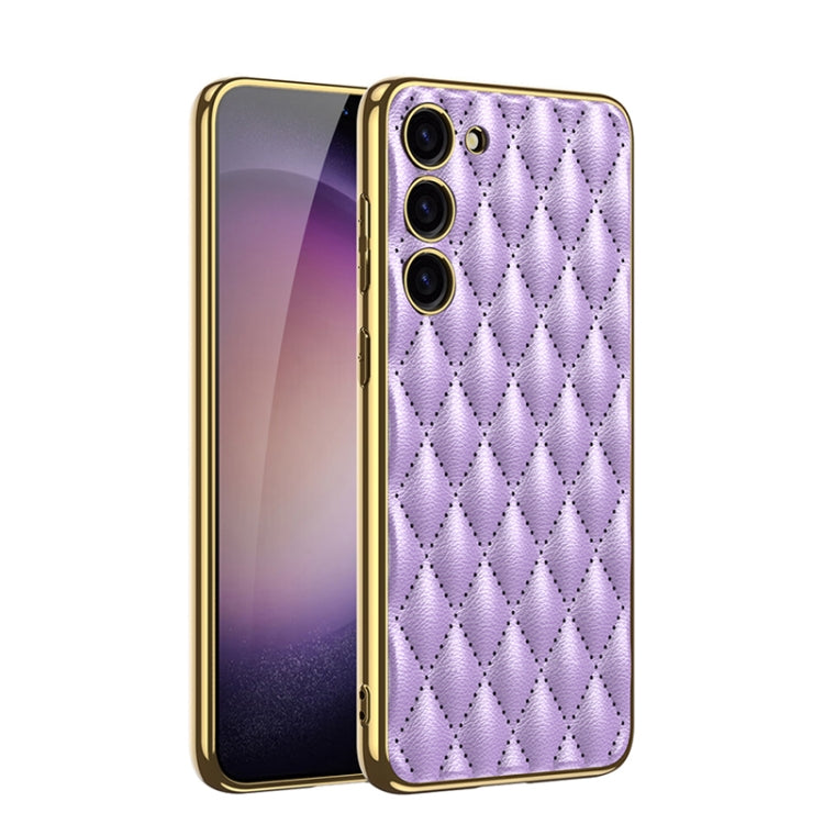 For Samsung Galaxy S23 5G GKK Rhombus Pattern Electroplating Plain PU Phone Case