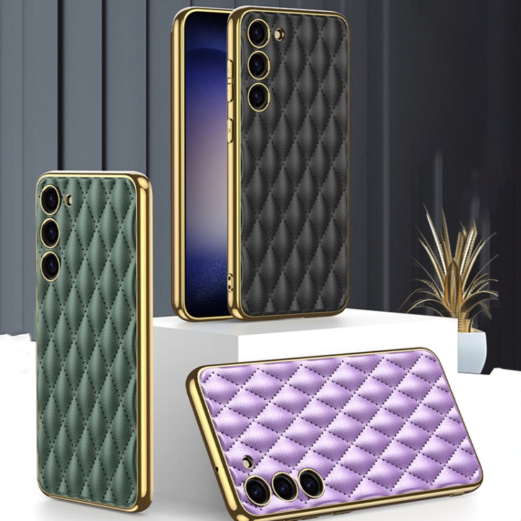 For Samsung Galaxy S23 5G GKK Rhombus Pattern Electroplating Plain PU Phone Case