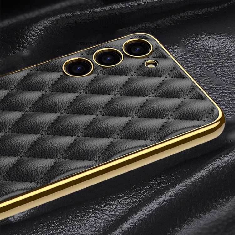 For Samsung Galaxy S23+ 5G GKK Rhombus Pattern Electroplating Plain PU Phone Case