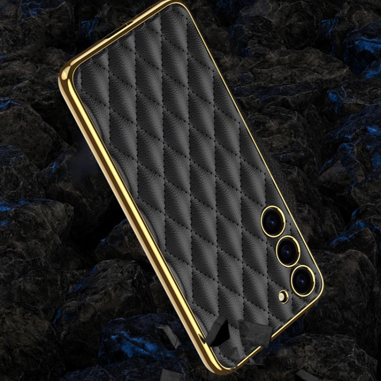 For Samsung Galaxy S23+ 5G GKK Rhombus Pattern Electroplating Plain PU Phone Case