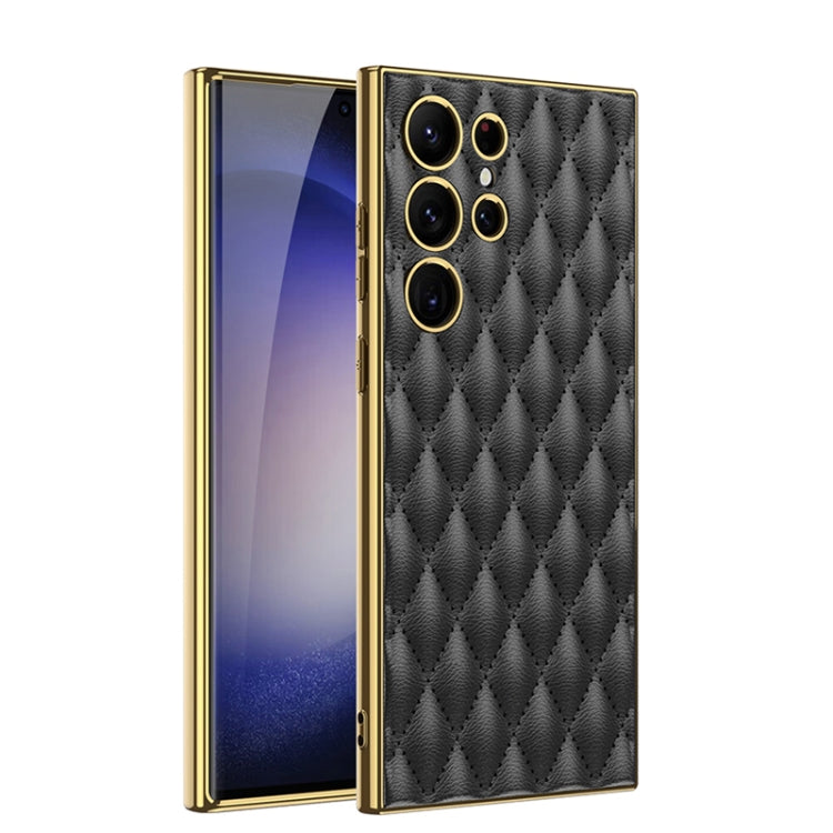 For Samsung Galaxy S23 Ultra 5G GKK Rhombus Pattern Electroplating Plain PU Phone Case