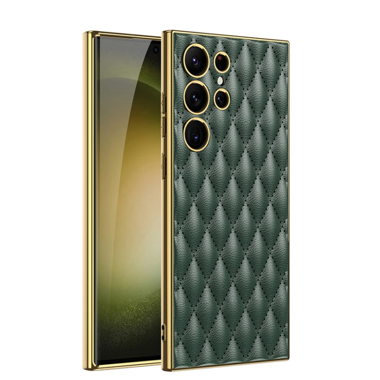 For Samsung Galaxy S23 Ultra 5G GKK Rhombus Pattern Electroplating Plain PU Phone Case