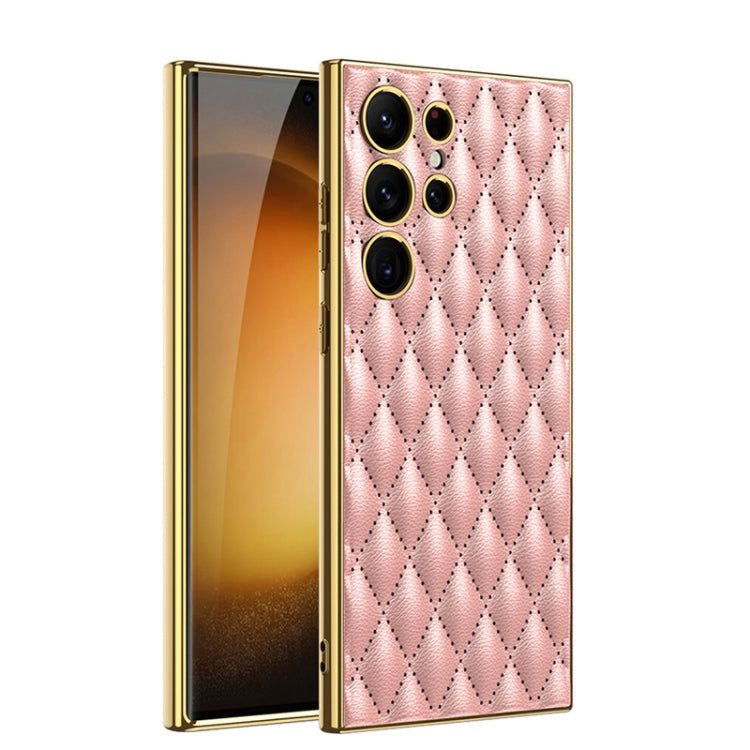 For Samsung Galaxy S23 Ultra 5G GKK Rhombus Pattern Electroplating Plain PU Phone Case