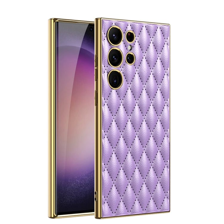 For Samsung Galaxy S23 Ultra 5G GKK Rhombus Pattern Electroplating Plain PU Phone Case