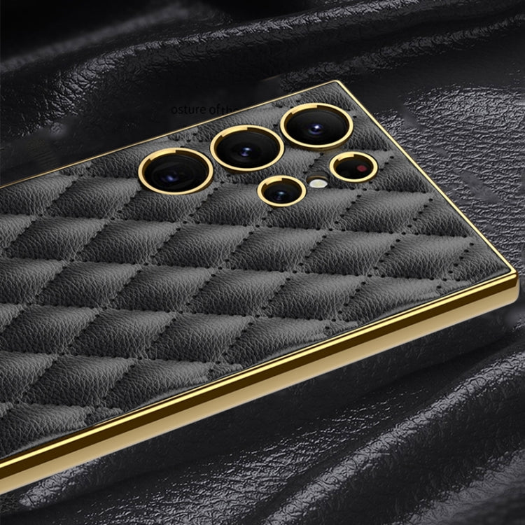 For Samsung Galaxy S23 Ultra 5G GKK Rhombus Pattern Electroplating Plain PU Phone Case