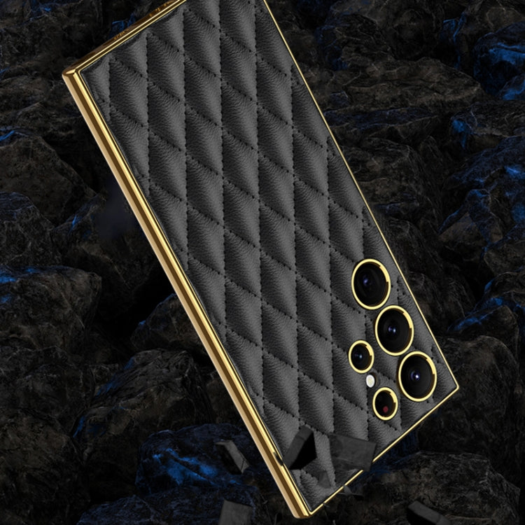 For Samsung Galaxy S23 Ultra 5G GKK Rhombus Pattern Electroplating Plain PU Phone Case