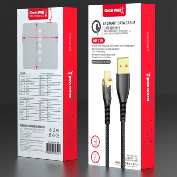Great Wall AB11B 1m 3A USB to Micro USB Transparent Shell Braided Charging Data Cable