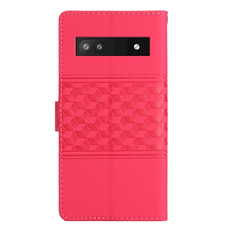 For Google Pixel 7a Diamond Embossed Skin Feel Leather Phone Case with Lanyard