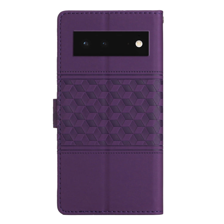 For Google Pixel 6 Diamond Embossed Skin Feel Leather Phone Case with Lanyard